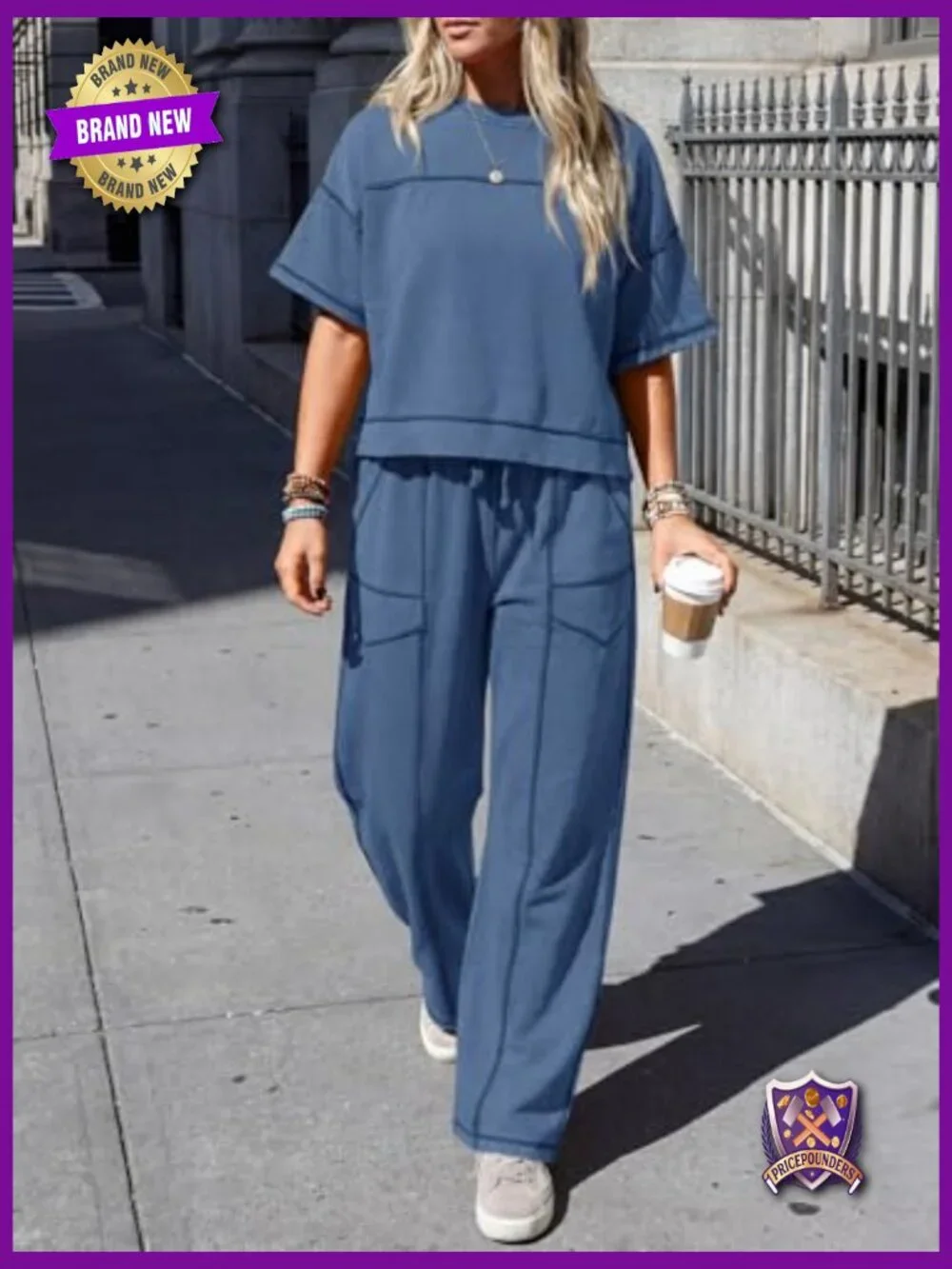 Women's Lounge Set Short Sleeve Top Wide Leg Pants Travel Matching Set